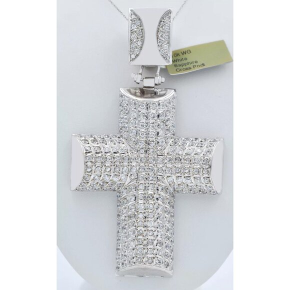 Created White Sapphire Cross Pendant 10k Solid White Gold